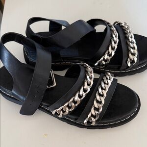 DV by Dolce Vita Black Sandals with Silver Chain Accents